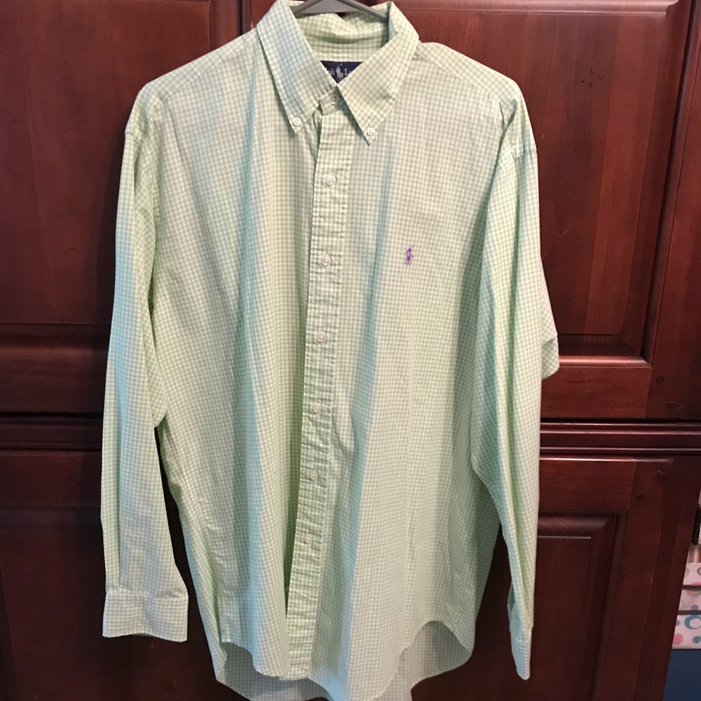 Men’s Ralph Lauren Button Down Green/White Stripes